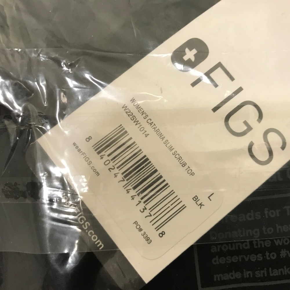 FIGS Catarina Slim Scrub Top Size Large Black